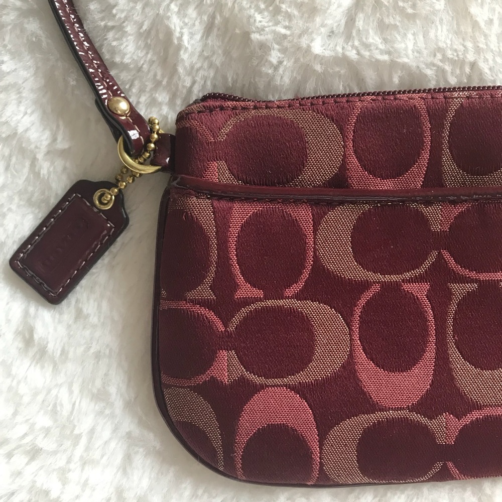 Burgundy Coach Signature Jacquard Wristlet